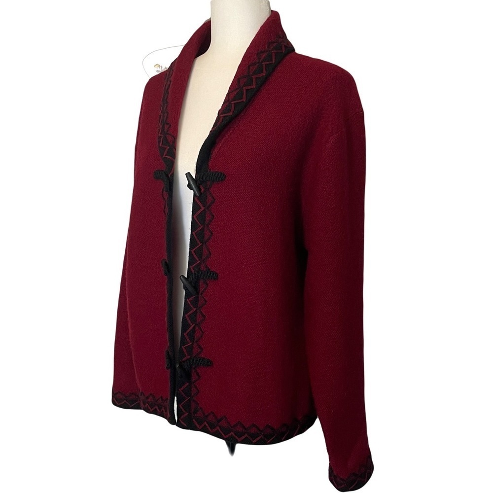 I B Diffusion Red & Black Trim Wool Cardigan Size M